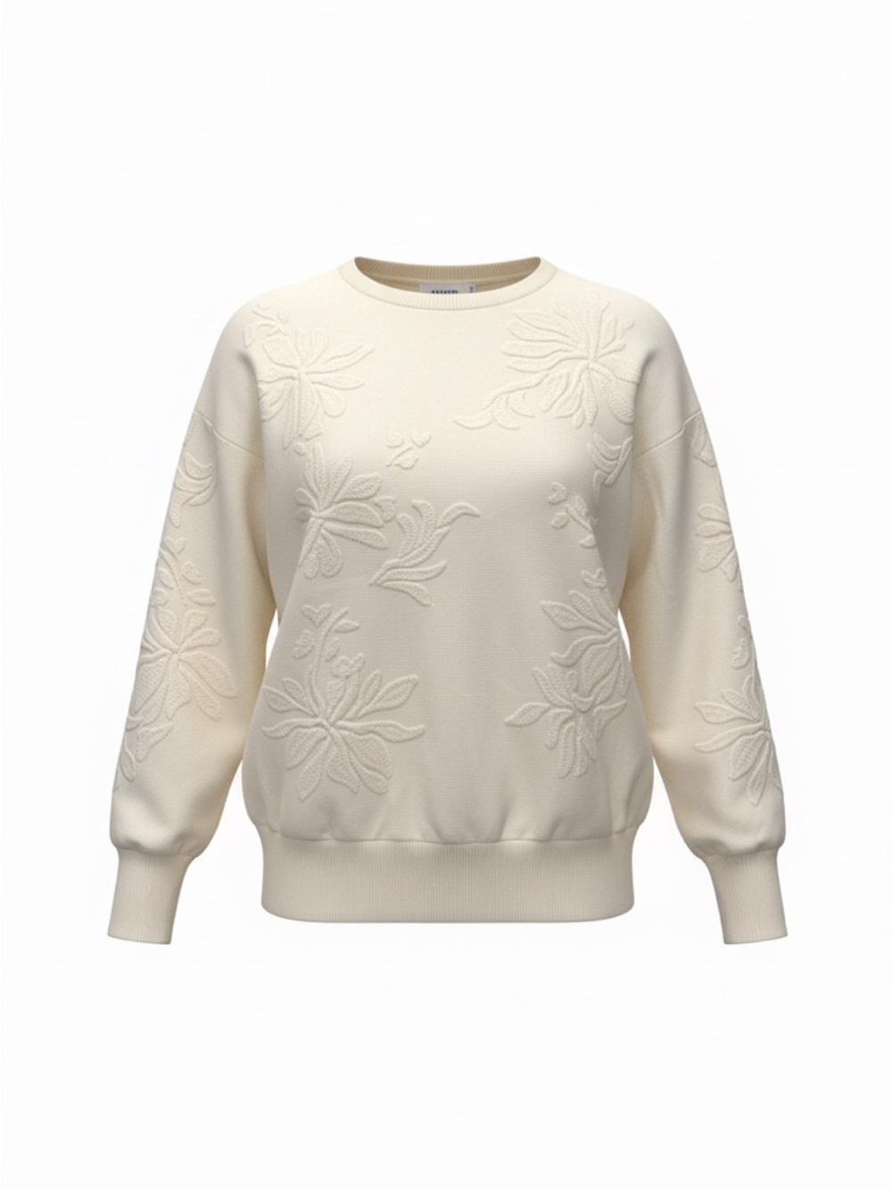 Chico's Cream Floral Appliqué Crew Neck Sweater
